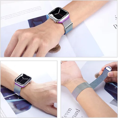 Vista 6 de Correa milanesa de metal de acero inoxidable compatible con Apple Watch de 1.496 in, 1.575 in, 1.614 in, 1.654 in, 1.732 in, 1.772 in, 1.772 in