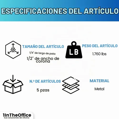 Vista 6 de 1InTheOffice Grapas estándar: longitud de pierna de 1/4", 5,000 grapas/paquete, paquete de 5