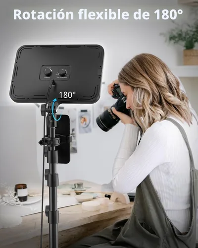 Vista 4 de UBeesize Kit de luz de video LED, iluminación de fotografía, luces de estudio de 13 pulgadas con soporte de trípode de 65 pulgadas y soportes