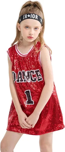Vista 7 de LOLANTA Ropa de baile Hip Hop para niñas, vestido de lentejuelas para niños, camiseta larga sin mangas de jazz para animadoras
