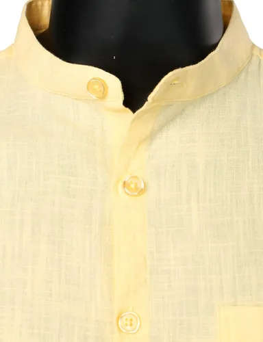Vista 4 de ZEROYAA Camisas de manga larga de algodón y lino para hombre, con cuello de bandas, con botones, ligeras, para la playa, con bolsillo