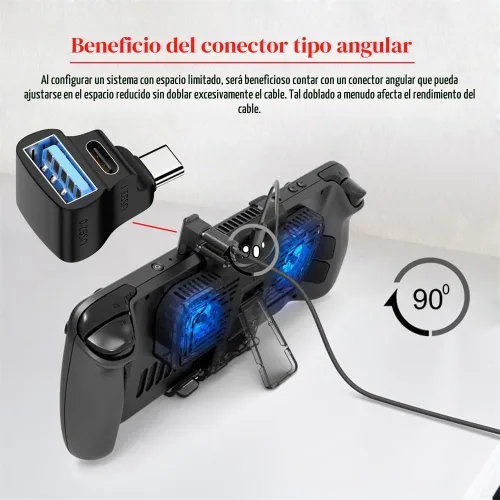 Vista 4 de 10Gbps USB3.0 tipo C macho a OTG dual tipo-A y tipo-C hembra divisor de alimentación y datos con ángulo compatible con Steam Deck portátil