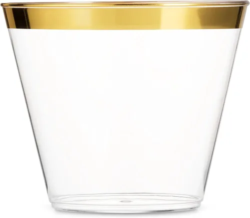 Vista 8 de 100 vasos de plástico con purpurina – Vasos de plástico transparente de 9 onzas – Vasos de purpurina dorada desechables para bodas y fiestas