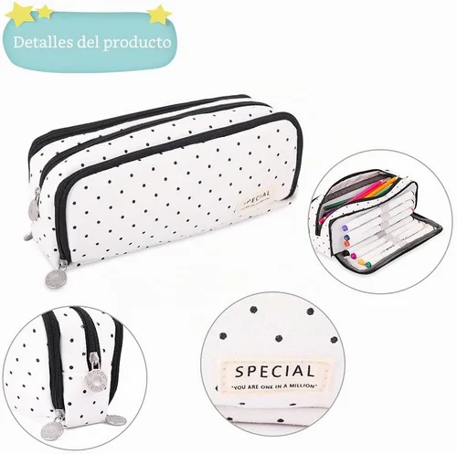 Vista 4 de iSuperb - Estuche grande para lápices con gran capacidad, de lona, con 3 compartimentos, bolsa para bolígrafos, bolsa de marcadores