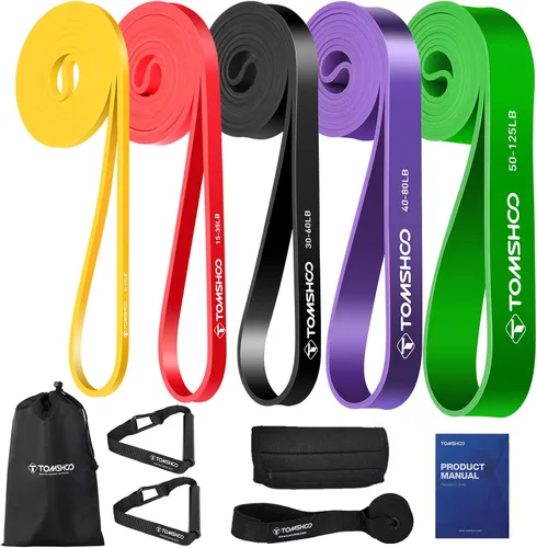 Vista 8 de TOMSHOO Juego de bandas de resistencia, 4/5 piezas de bandas de entrenamiento de ejercicio de fitness con bolsa de almacenamiento, anclaje