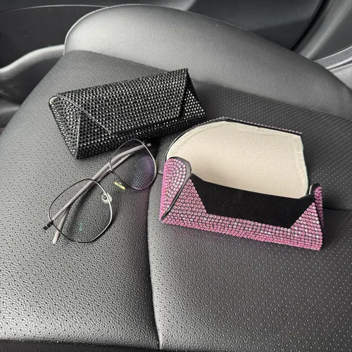 Vista 4 de Bling Eyeglass Case for Women, PU Leather Hard Shell Glasses Case with Rhinestones, Sparkly Sunglasses Case Gift