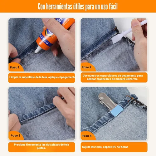 Vista 6 de FITTDYHE Pegamento para Tela Permanente, 60 ML Pegamento Transparente Lavable para Ropa, Súper Adhesivo para Tela para Strass, Parches, Ropa, Denim