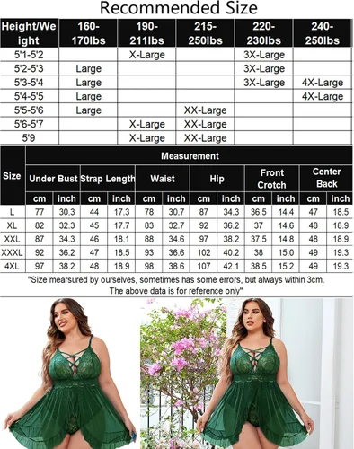 Vista 6 de Avidlove Lencería de talla grande para mujer, sexy, babydoll con entrepierna a presión, camisola de encaje, con volantes, talla L 4XL