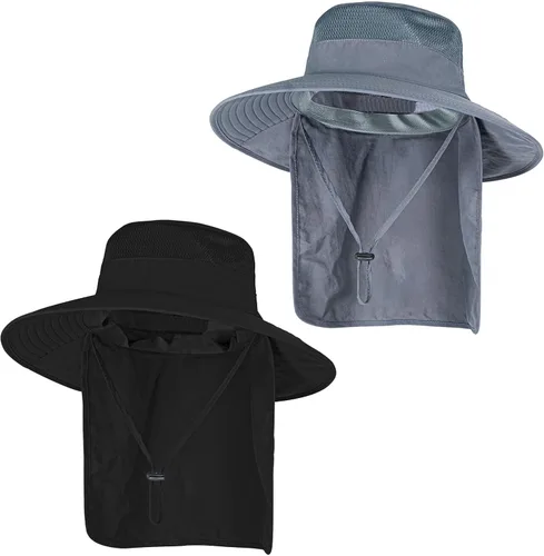 Vista 21 de Sombreros de sol para hombres y mujeres, sombrero de pesca UPF 50+ transpirable de ala ancha Beige