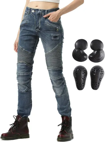 Vista 3 de Pantalones de motociclista para mujer con rodilleras y rodilleras
