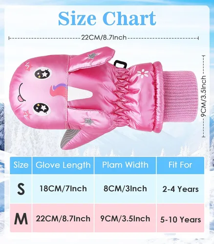 Vista 8 de MoKo Guantes de nieve para niños pequeños, guantes cálidos de forro polar coral para niños con hebillas de unión, guantes de esquí impermeables