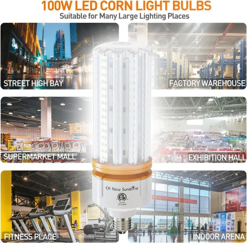 Vista 6 de Bombilla LED tipo mazorca equivalente a 1000 vatios, bombillas LED tipo mazorca de 15000 lúmenes, 5000 K, luz blanca diurna, base E26/E39 media