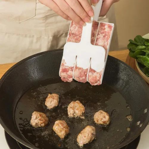 Vista 7 de Triple albóndigas multifunción antiadherente para hacer 3 albóndigas a la vez, fácil de limpiar con una pala de corte de cocina (blanco)