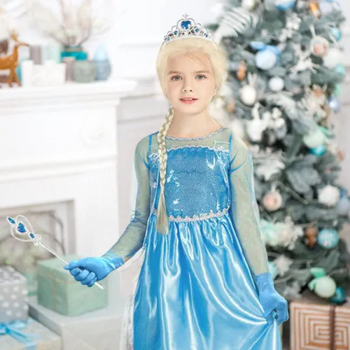 Vista 6 de AOMIG Disfraz de princesa, vestido de princesa con accesorios, vestido de princesa para niñas de 3 a 8 años