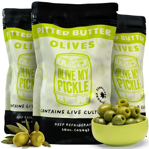 Vista 8 de Olive My Pickle Green Olives - Mantequilla sin hueso de 16 onzas 1 paquete de aceitunas Castelvetrano saludables de cultivo vivo sin hueso