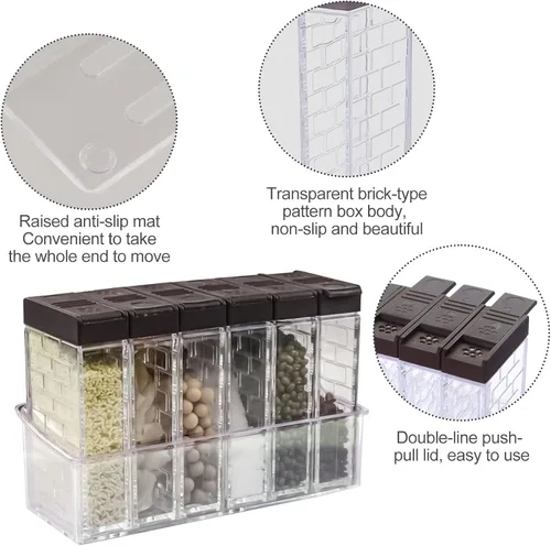 Vista 6 de Jucaifu 6 frascos para especias cocteleras, salero y pimentero, dispensador de especias de plástico, salero, caja agitadora de condimentos, juego