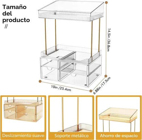 Vista 2 de SNSLXH Organizador de maquillaje de 4 cajones, 4 niveles, organizador de cosméticos, ideal para cosméticos, con cajones para encimera, baño