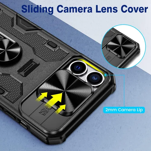 Vista 2 de VEGO Funda para iPhone 13 Pro Max/iPhone 12 Pro Max con soporte, cubierta deslizante para cámara y funda con clip para cinturón, funda protectora