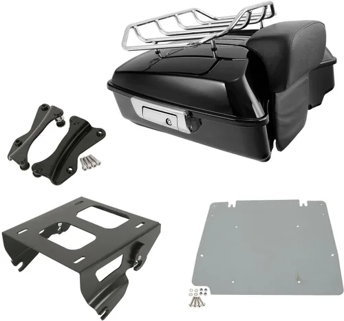 Vista 18 de TCT-MOTORPARTS Paquete de viaje picado, maletero, almohadilla de respaldo, estante de montaje individual negro para modelos Harley Touring Road King