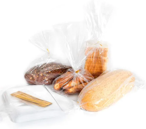 Vista 2 de Bolsas de pan reutilizables con lazos, 50 bolsas transparentes y 50 lazos, ajustables para pan casero y pan de panadería