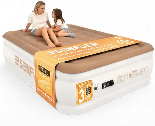 Vista 14 de Colchón de aire Queen con bomba incorporada, colchón inflable Beige Camel
