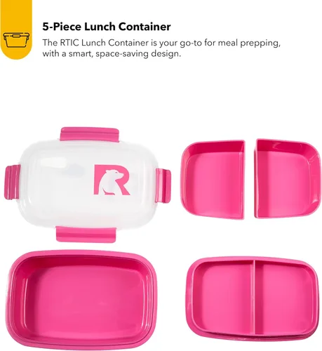 Vista 2 de RTIC Recipientes de almuerzo de 5 compartimentos, contenedor de comida caliente con tapa para adultos, caja de almuerzo dividida apta