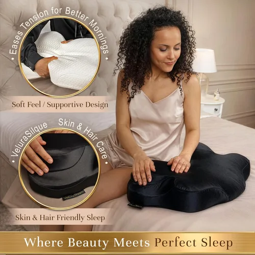 Vista 7 de Almohada cervical cervical para dormir de lado y de espalda, almohada ergonómica de espuma viscoelástica de alta calidad con fundas de almohada Negro