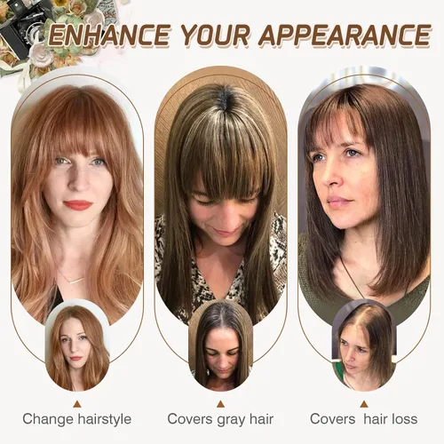 Vista 47 de Rich Choices Pelucas con topper de cabello para mujeres, cabello humano real 100% Remy, sin flequillo, para mujeres con adelgazamiento en la parte