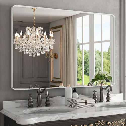 Vista 11 de WEER - Espejo de baño con luces LED, 50x70cm, espejo de tocador montado en la pared, 3 colores regulables, almohadilla antiempañante retroiluminada