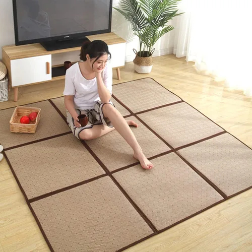 Vista 4 de Nisorpa Tapete japonés de tatami de 71 x 71 pulgadas, 0.47 pulgadas de grosor, tapete japonés de ratán antideslizante y transpirable de espuma Marrón