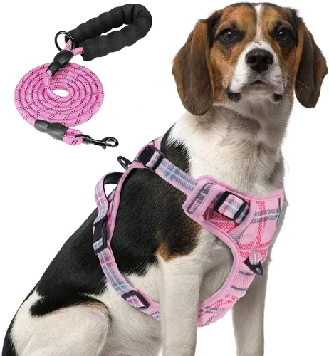 Vista 26 de PUPTECK Arnés táctico sin tirones para perro, tamaño mediano, arnés reflectante ajustable con asa para perro, de fácil control, cómodo y suave
