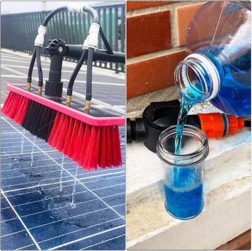 Vista 5 de Kit de cepillo de poste alimentado por agua de limpieza de ventanas con dispensador de jabón telescópico extensible panel solar herramienta de lavado
