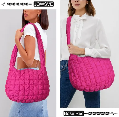 Vista 2 de JQWSVE Bolsa de mano acolchada grande para mujer, bolsa acolchada de algodón, bolsa de hombro acolchada