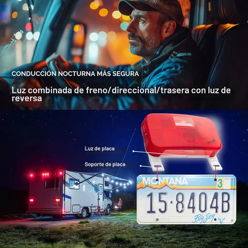 Vista 2 de Lumitronics Luz Roja de Montaje en Superficie de Parada/Giro/Cola, Soporte de Matrícula/Luz para RV, Remolque, Cámper, Quinta Rueda y Autocaravanas