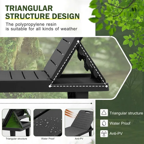Vista 5 de CDCASA Chaise Lounge al aire libre, sillas de piscina multifuncionales con 5 posiciones ajustables y bandeja lateral, salas de resina impermeables
