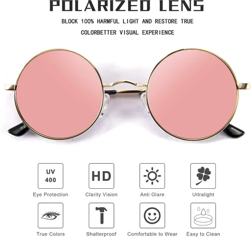 Vista 2 de FEISEDY Gafas de sol Steampunk retro redondas polarizadas mujeres hombres gafas de metal B2528