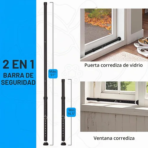 Vista 2 de PBHEPJ Paquete de 1 barra de seguridad para puerta corredera, barra de seguridad ajustable de 18.5 a 51 pulgadas para puerta de patio con puntas