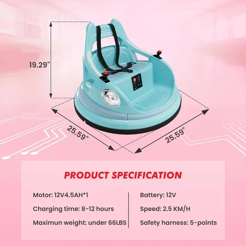 Vista 7 de Coche parachoques para niños, auto parachoques de 12 V para niños pequeños con control remoto, 2 velocidades, 2 modos de conducción, giro de 360°