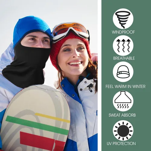 Vista 6 de 2 pasamontañas de esquí para hombres y mujeres, máscara ajustable para invierno, resistente al viento, pasamontañas, protección solar, transpirable