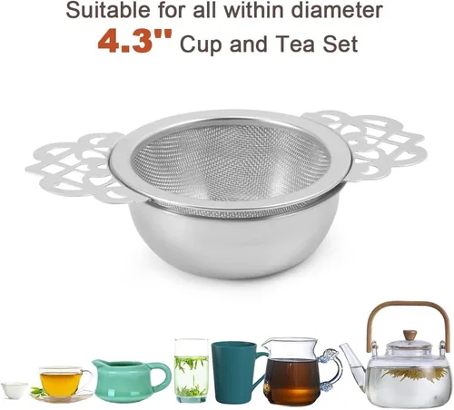 Vista 3 de Picowe Paquete de 2 coladores de té, coladores de té plateados de acero inoxidable para té suelto de malla fina para boca de taza de 2.5 a 4 pulgadas