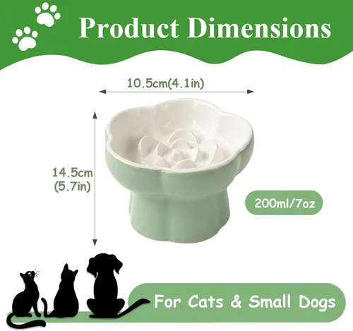 Vista 4 de Tiiyee Cuenco elevado de cerámica del gato del alimentador lento, plato