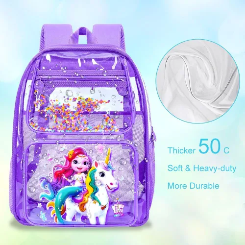 Vista 10 de Mochila transparente, aprobada por el estadio, para niñas y niños, mochila transparente de PVC resistente para mujeres y hombres