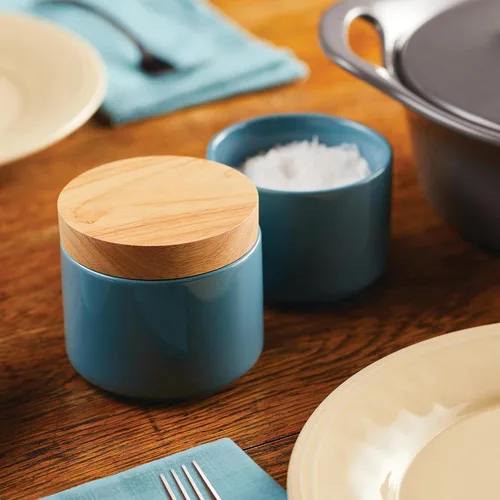 Vista 15 de Rachael Ray Ceramics - Juego de cajas apilables para especias y condimentos con tapa, 2 piezas, azul agave