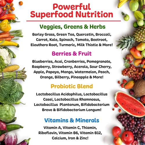 Vista 9 de Ruby Reds Deliciosos rojos en polvo de frutas y verduras suplemento con potentes vitaminas, minerales, enzimas, hierbas, nutrientes y probióticos