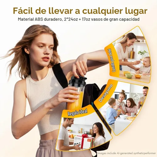 Vista 7 de KOIOS 1000W Smoothie Blender, 15-in-1 Single Serve Set, Press-Twist Design Black