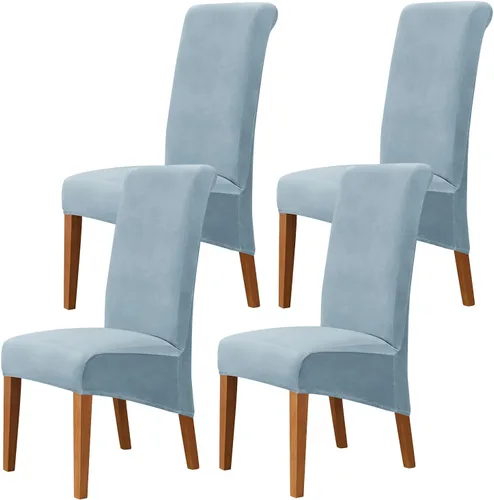 Vista 44 de Juego de 2 fundas de terciopelo para sillas de comedor, color beige, fundas elásticas para sillas de comedor y cocina, reutilizables, protector