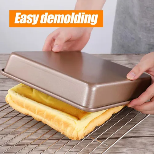 Vista 7 de UOIENRT Paquete de 2 bandejas para hornear de 9 x 7 pulgadas, bandeja antiadherente para hornear, bandeja rectangular para galletas, brownie, molde