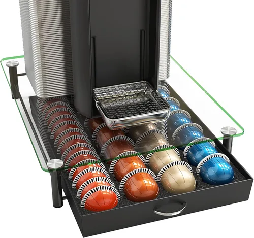 Vista 10 de Deco Brothers cajón de almacenamiento con soporte para cápsulas Nespresso vidrio templado, VertuoLine