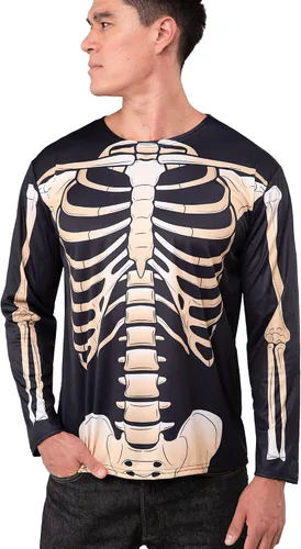Vista 2 de Spooktacular Creations Disfraz de camiseta de esqueleto para hombres adultos disfraz de esqueleto de manga larga 3D para fiesta de disfraces