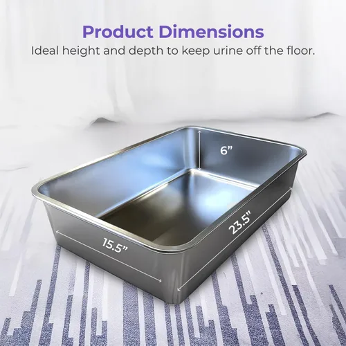 Vista 3 de iPrimio Ultimate - Caja de arena XL de acero inoxidable para gatos, caja de arena XL para gatos grandes, grande, nunca absorbe olores, manchas u